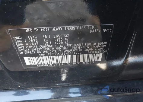 2017 Subaru Legacy 2.5I Sport from USA, damaged, VIN 4S3BNAR69H3034729